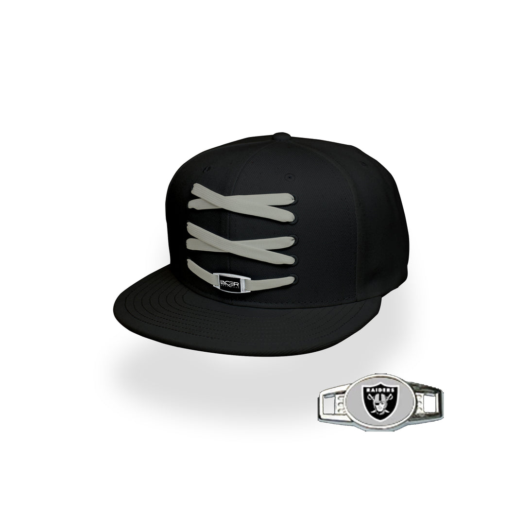 Oakland Custom Black Football Lacer Snapback Set