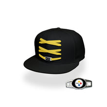 Load image into Gallery viewer, Pittsburgh Custom Black Football Lacer Snapback Set
