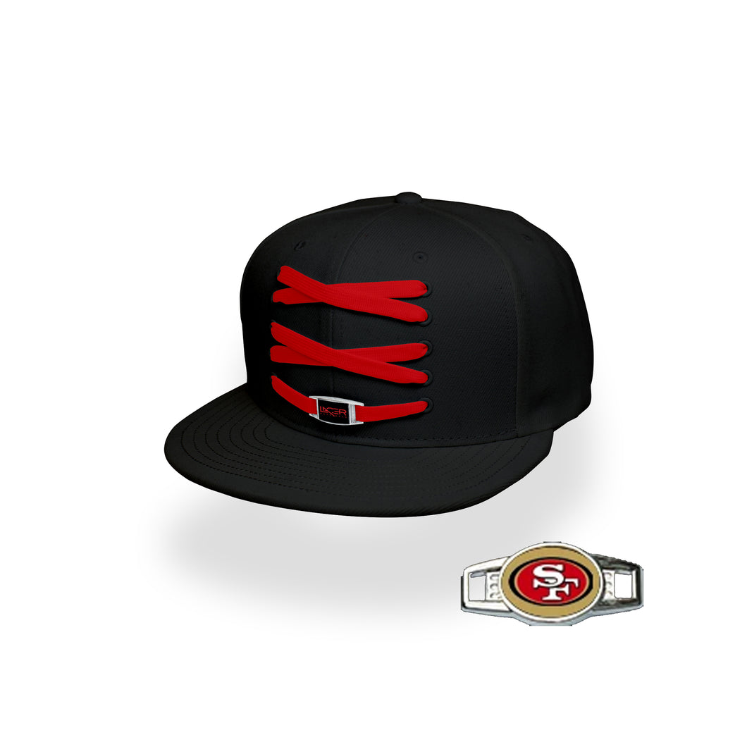 San Francisco Custom Black Football Lacer Snapback Set